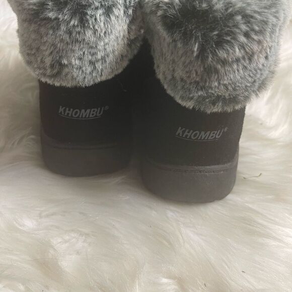 KHOMBU Jessica leather suede black ankle boots with gray & black faux fur SZ10M - Picture 7 of 12